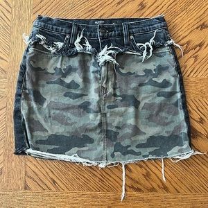 Distressed Black Jean Camo Skirt